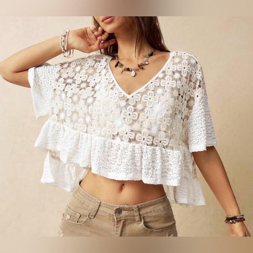 White Lace Ruffle Top - Picture 5 of 11
